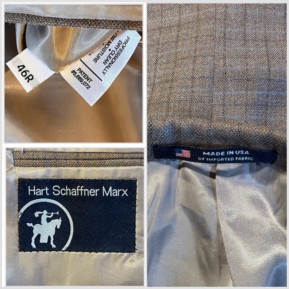 Hart Schaffner Marx 46R Heatherd Brown Ice Blue Plaid Sport Coat - Picture 14 of 15
